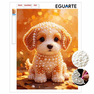 Kit Pittura con Perline Incorniciato Ritratto di Cucciolo Carino Tela con Perline 3D Artigianato Creativo per il Tempo Libero Progetto di Decorazione per la Casa Set Regalo Personalizzato per Parete