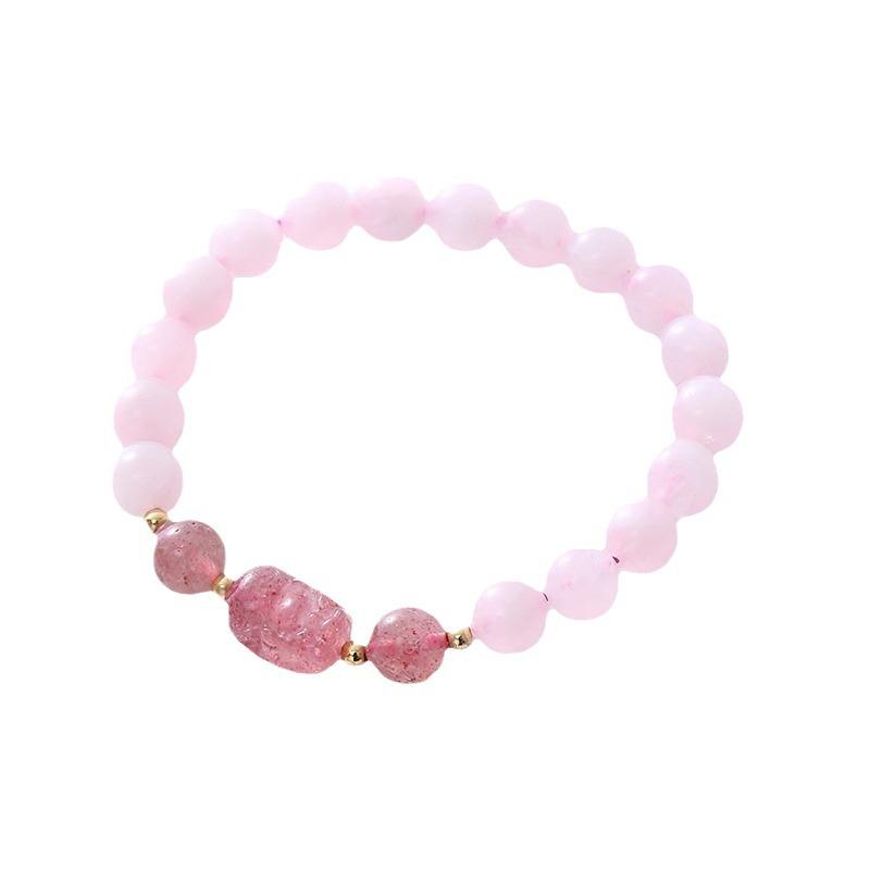Natural Pink Crystal Bracelet for Women, Cute Strawberry Crystal Bracelet Jewelry Gift
