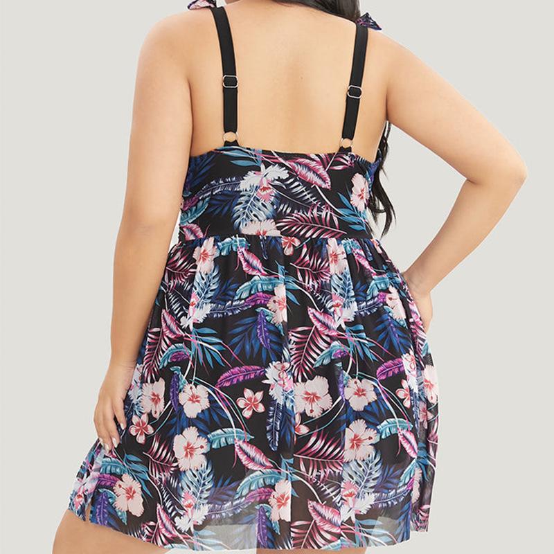 2024 Floral Plus Size One-Piece Swimsuit for Women - Skirt Style