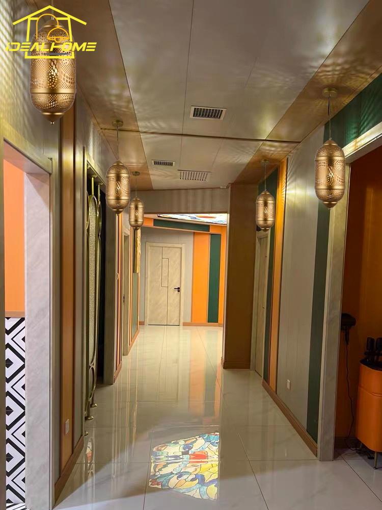 Saudi Arabia Design Luxury Gold Lustre Pendant Lights LED E27 Hollow Carving Southeast Asia Hanging Lamp Restaurant Store Cafe