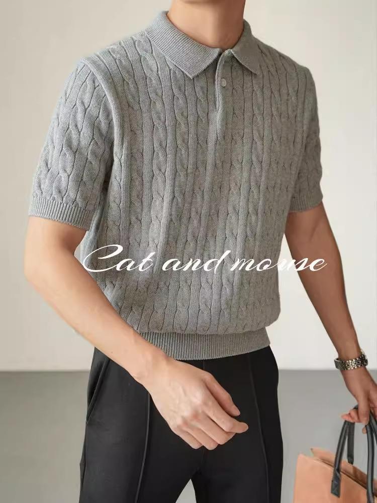 Men's Trendy 2025 High-End Knitted Polo Shirt - Short Sleeve, Breathable, Summer Collared Casual Wear