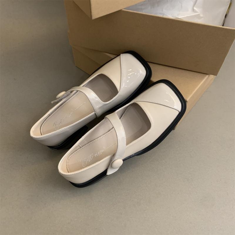 2025 spring and autumn new French evening breeze square head shallow mouth single shoes gentle fairy thick heel Mary Jane small leather shoes