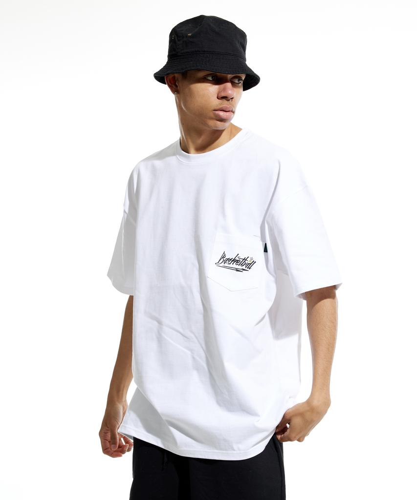 CREAM SODA LAB Basketball Oversized Heavyweight Pocket Short Sleeve T-Shirt White Black