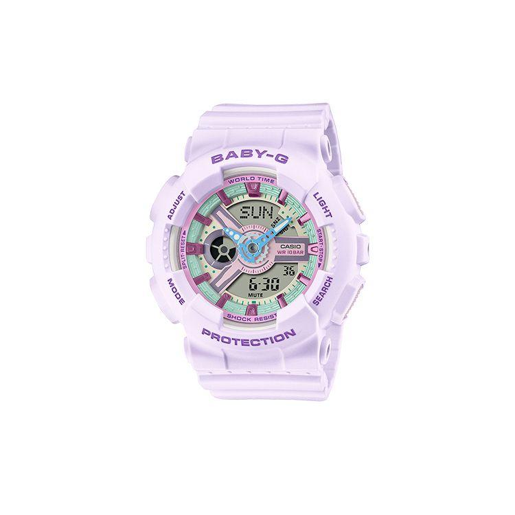 Casio Baby-G Series 100m Waterproof Fashionable Simple Solar Quartz Movement Resin Strap Watch Women watches purple BA-110XPM-6A Regular Watch Box,Purple Strap