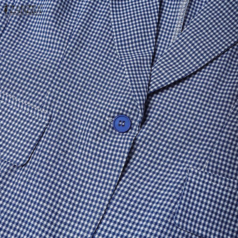 ZANZEA Women Casual Turn Down Collar Long Sleeve Plaid Print Thin Cardigan Blazer