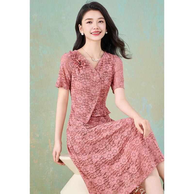 Meilannie Summer Lace Splicing V-Neck Fake Two-Piece Dress L