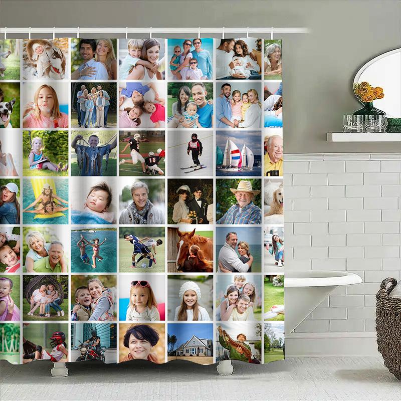 Personalized Custom Photo Collage Shower Curtain Waterproof Bathroom Decor 3D Printed Custom Home Textile Gifts for All Occasion