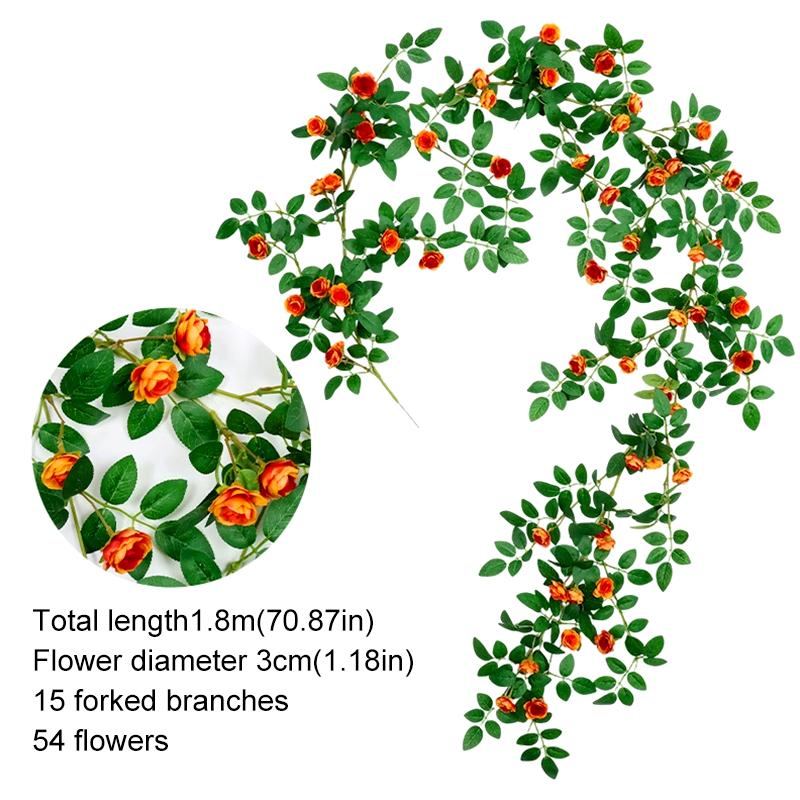 

1 шт. 180 см Домашние шелковые цветы Вечеринка Подвесные растения Розы Плющ Свадебная искусственная гирлянда из роз Садовая композиция Декор оранжевый