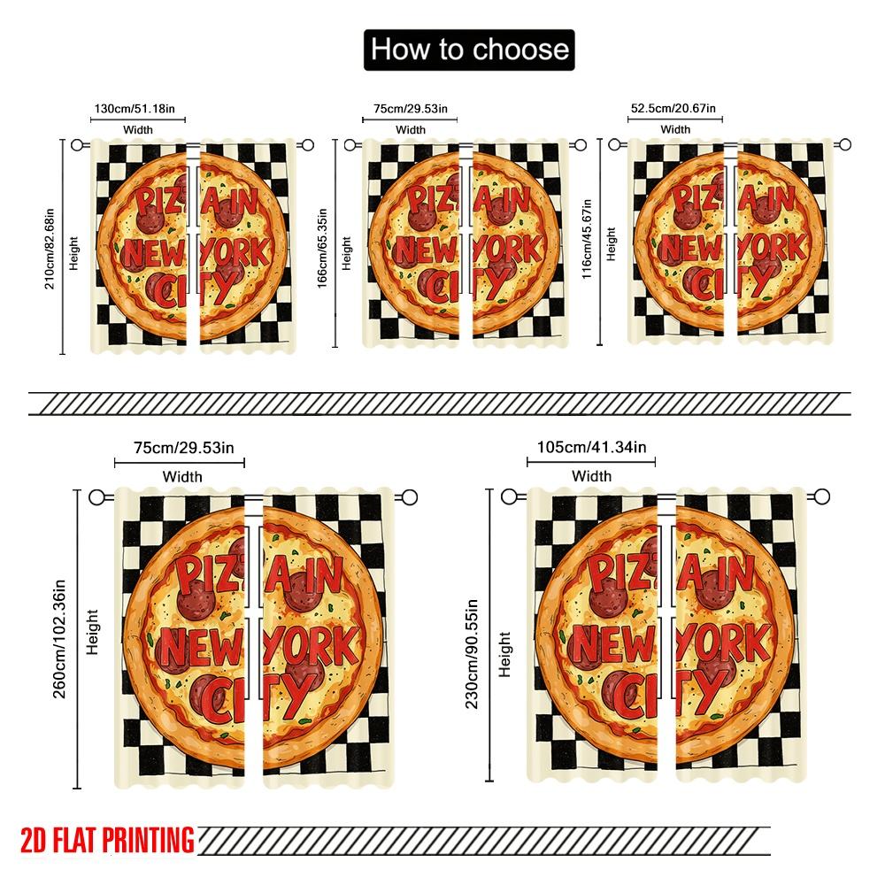2pcs 2D flat printing Drapes New York City Pizza Polyester Without Electricity Seasonal Party & Holiday Decor Use for All Season