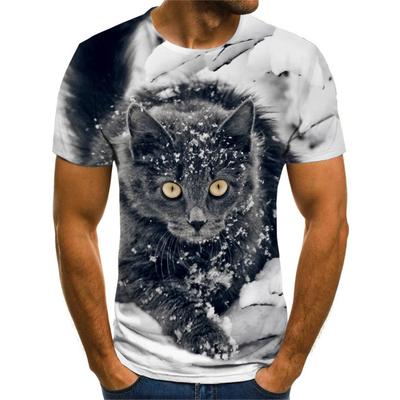 T-shirts d'été à col rond avec imprimé motif chat drôle 3D, décontractés et à la mode, à manches courtes pour hommes