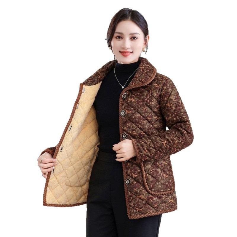 Autumn and winter new cotton-padded jacket large size velvet lapel small cotton-padded jacket warm floral cotton-padded jacket