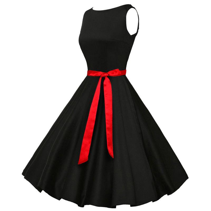 Retro Women's Polka Dot Sleeveless Swing Dress with Bow Tie Waist