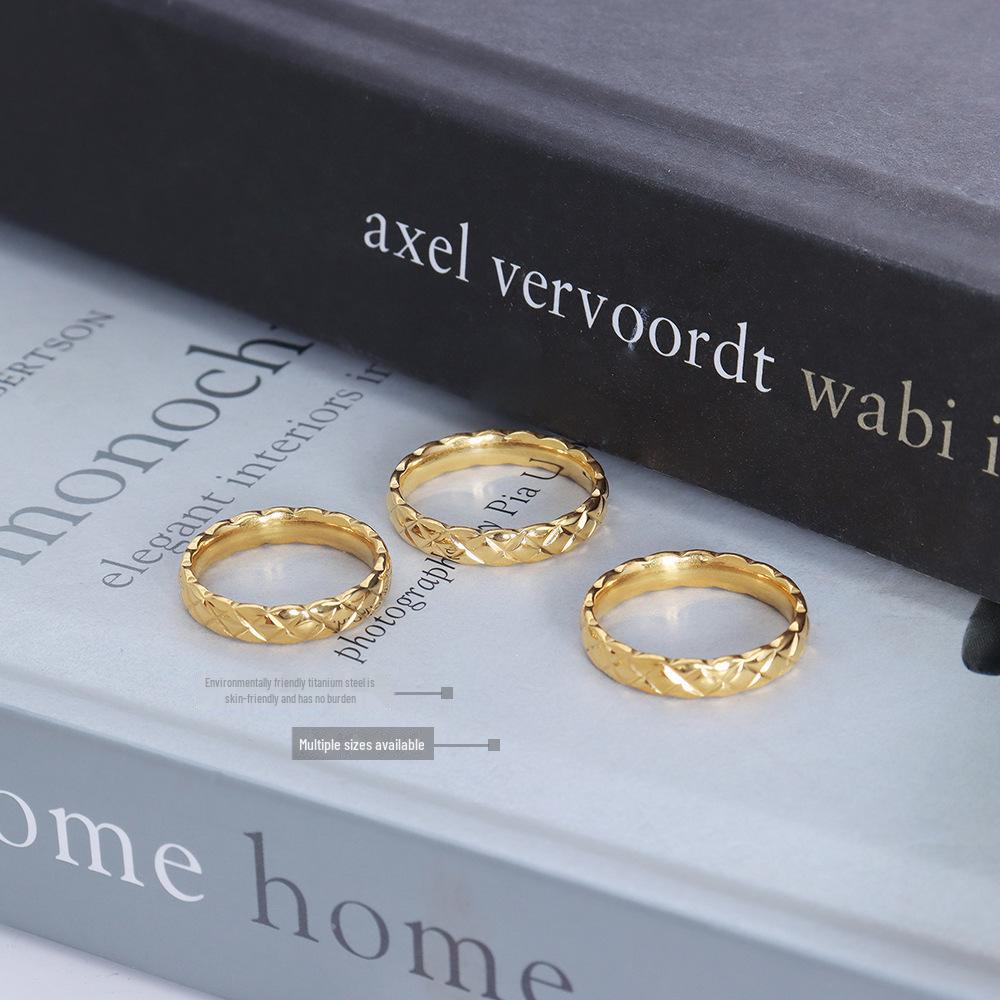 Marla French Retro 18K Gold and Diamond Titanium Steel Ring for Women