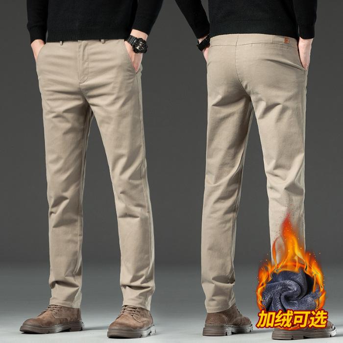 Podzimní A Zimní Pánské Plyšové Hrubé/Běžné Ležérní Vysoce Kvalitní Elastické Rovné Trubkové Volné A Lehké Obchodní Všestranné Kalhoty