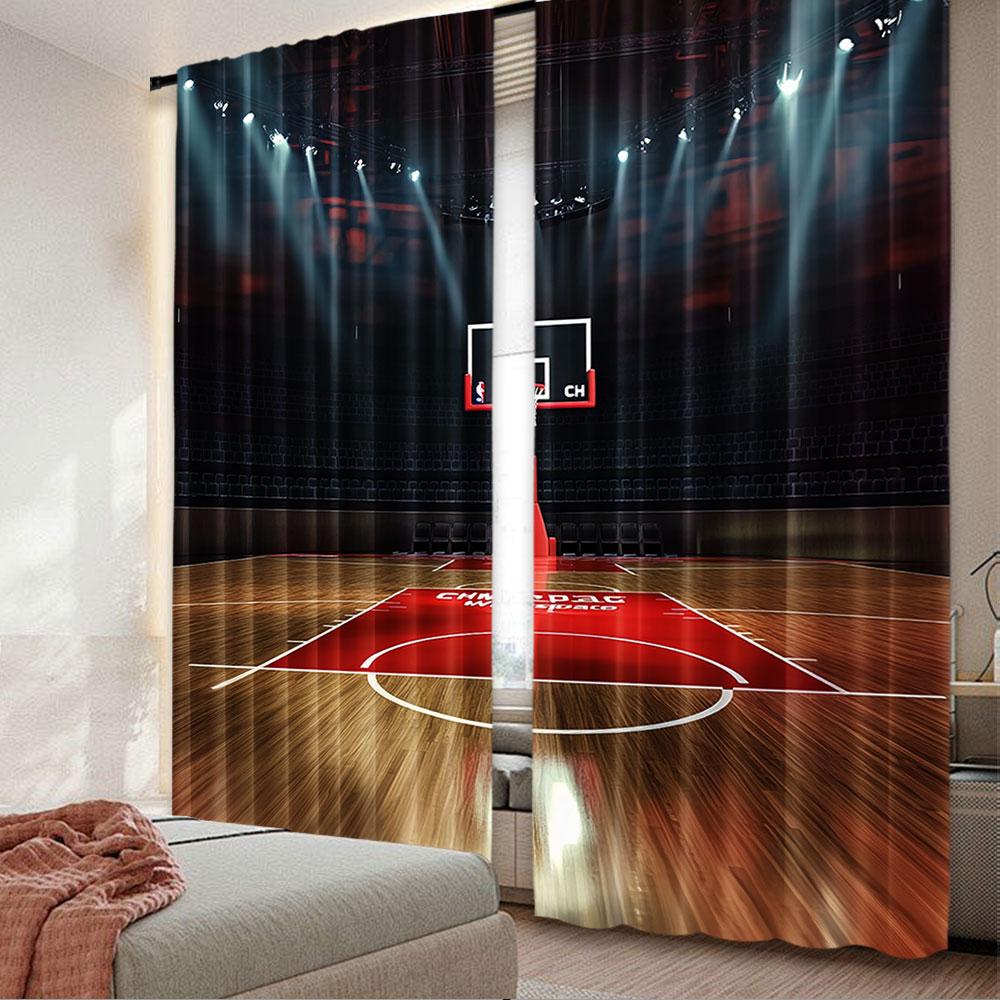

2 шт. Мужские шторы для баскетбола Спортивная тематика Баскетбольная площадка Арена Стадион Поле Подходят для спальни кухни столовой гостиной 29x65in(75x166cm)