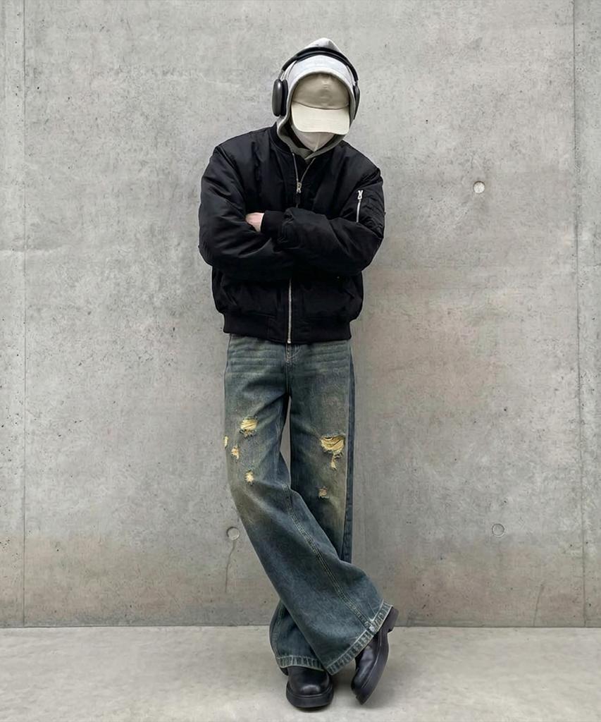 AGOD Vintage Washed Damaged Wide Denim Pants [Sand Indigo]