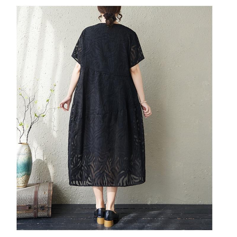DIMANAF New 2026 Women Plus Size Summer Long Dress Sundress Loose Oversize Maxi Lady Floral Chiffon Jacquard Dress