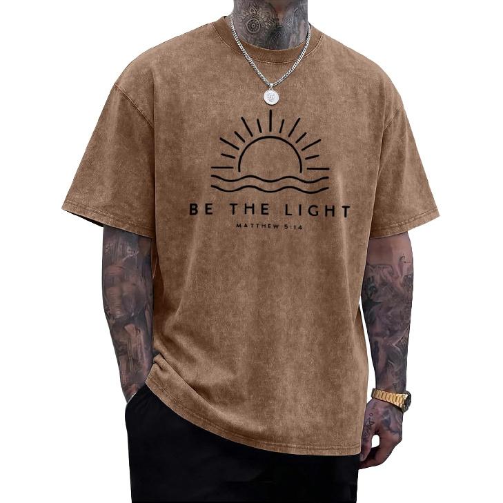 Christian Be The Light Shirts for Men Jesus God Faith Religious Bible Verse T Shirt Oversized Acid Wash Graphic Tees