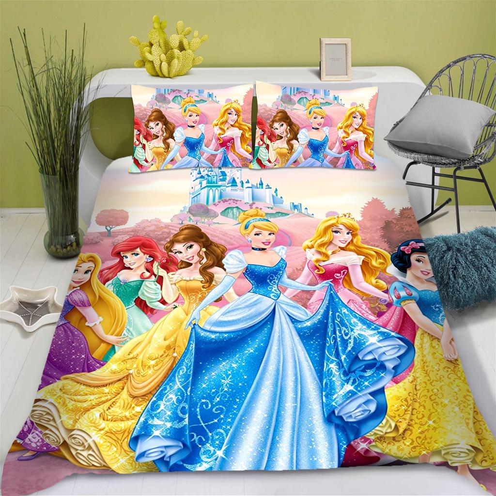 Disney Prinzessin Serie 100% Polyester Bettwäsche Set Bettbezug Für Zuhause 3-teiliges Set 1 Bettdeckenbezug Anime Niedlich Bedruckt Cartoon