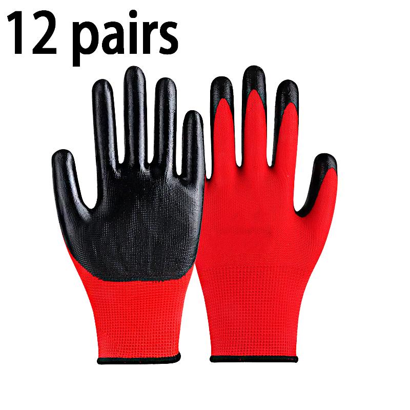 12 Pairs Advanced Work Gloves Durable Wrinkled Latex Coating For Construction Warehouse Handling Gardening