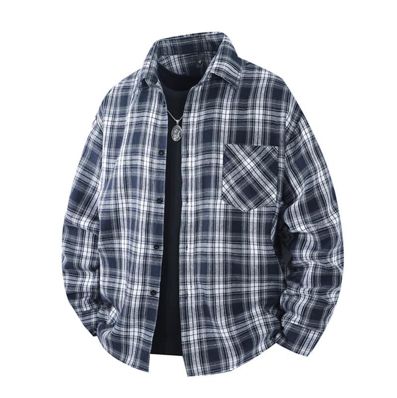 Black White Plaid Shirt Men's Korean Trendy Casual Teen Couple Shirt Handsome Versatile Wool Coat