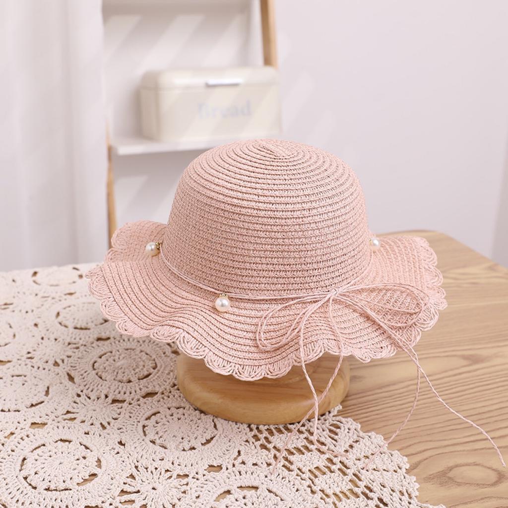 Baby Girl Sun Hat Summer Sun Protection Straw Hat Pearl Beach Bucket Hat Girls Sun Hat