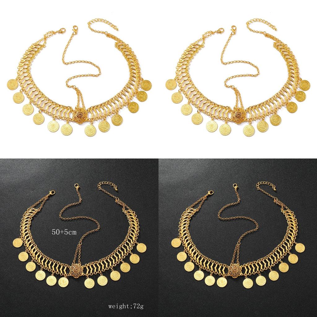 Gemstone Decor Simulation Flower And Circular Tassel Design Headwear Gold