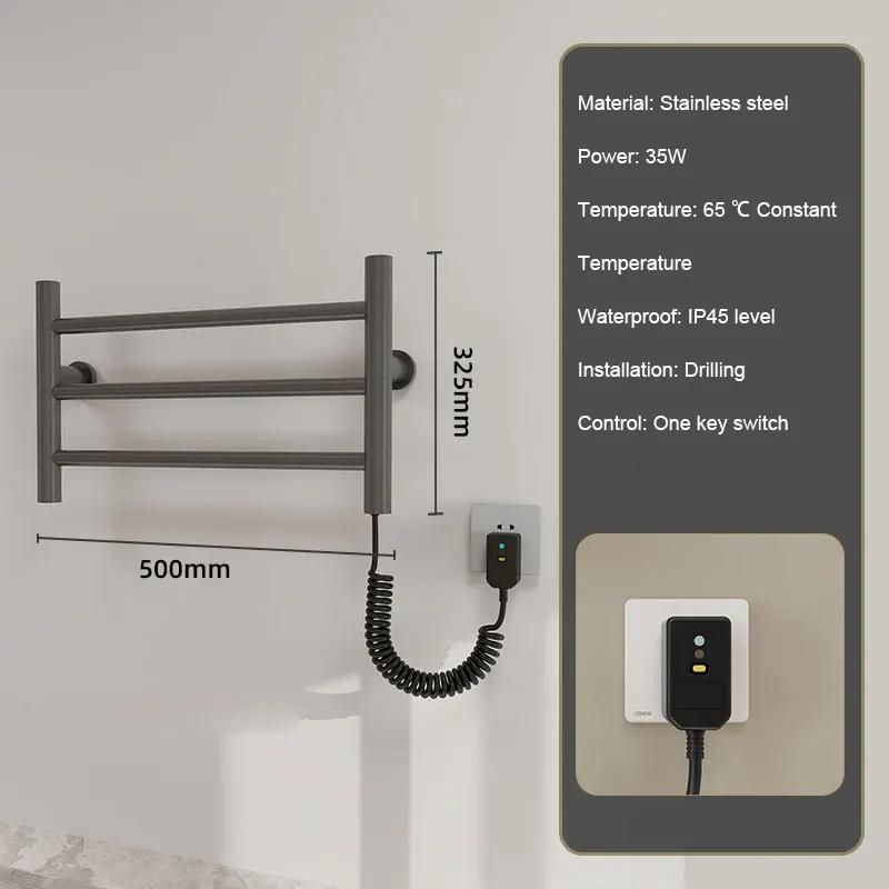 Thermostatic heating towel bar storage rack home bathroom perforated stainless steel electric towel rack bathroom accessories