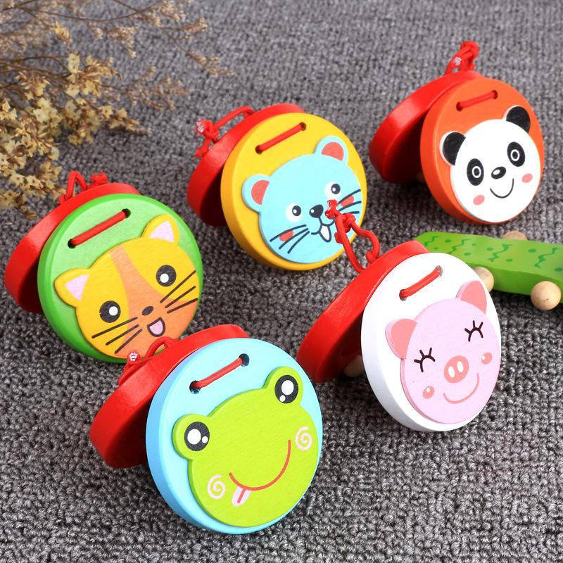 Wooden castanets puzzle early education 3-7 years old cartoon Orff children's musical instruments music toys