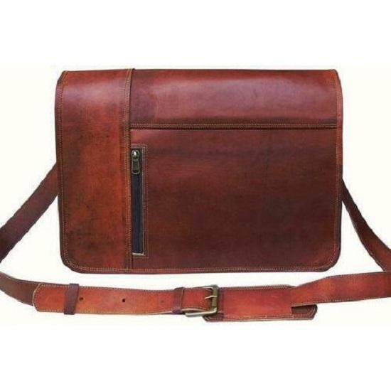 Vintage Handmade Briefcase Satchel Goat Leather Laptop Messenger Shoulder Bag