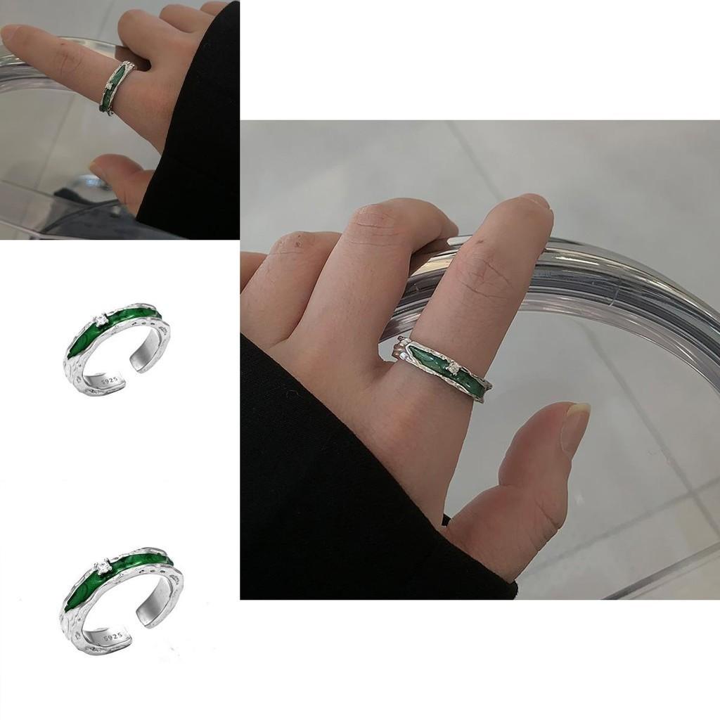 Ins Style Eyecatching Green Zircon Ring For Women Adjustable Jewelry Copper
