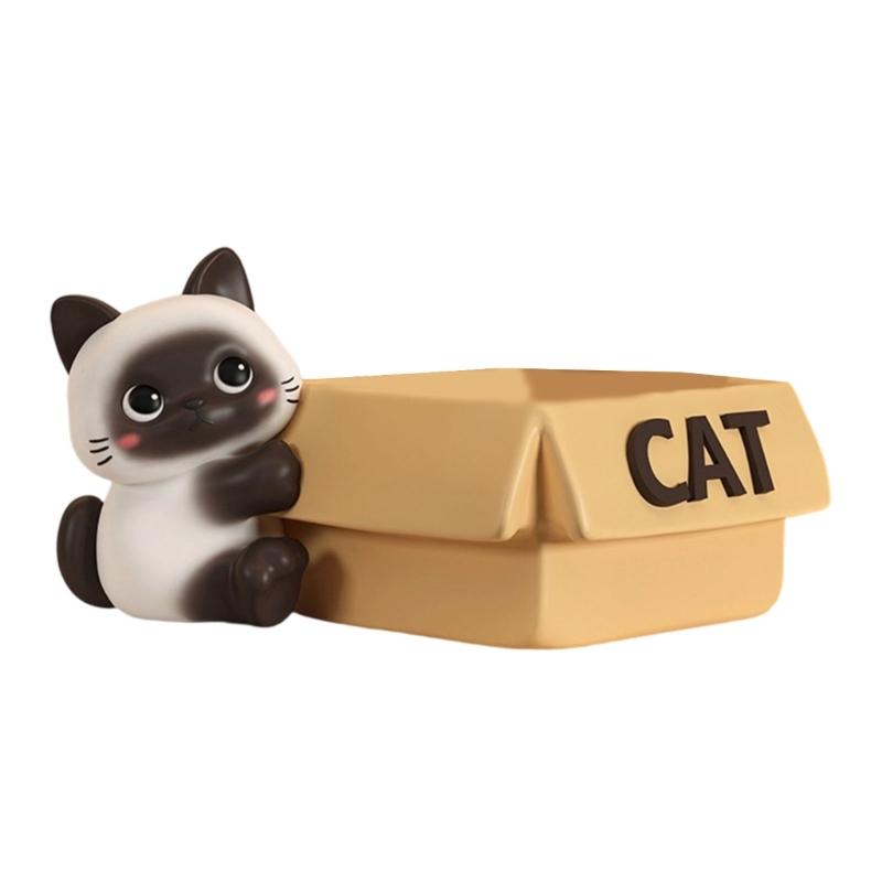 Multifunctional Resin Siamese Cats Statue Desktop Ornament for Key Storage Tray Decorative Display and Housewarming Gift
