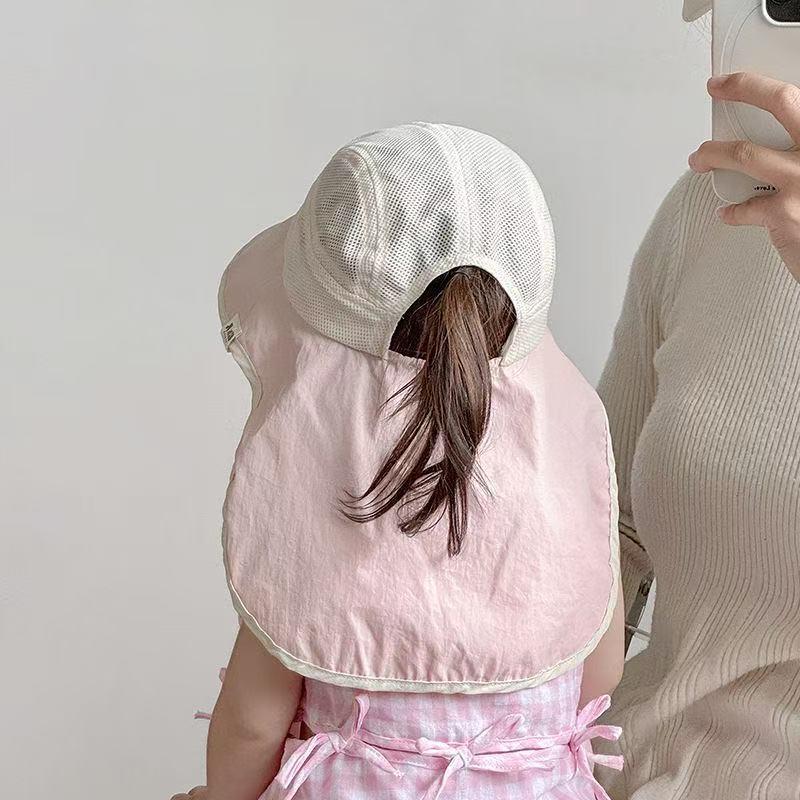 Summer Wide Brim Sun Hat for Kids - Cute Mesh Sun Protection Hat with Shawl