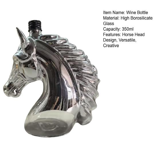 Láhve na alkohol ve tvaru koňské hlavy se silikonovou zátkou Karafka na whiskey Kreativní skleněná láhev 350ml Personalizovaná láhev na whiskey Whiskey