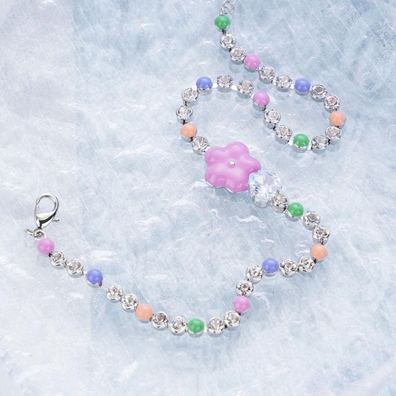 Crystal Beaded Necklace or Bracelets Adjustable Flower Charm Wrist Chain/Bangle Unique Statement Pieces for Girls Women