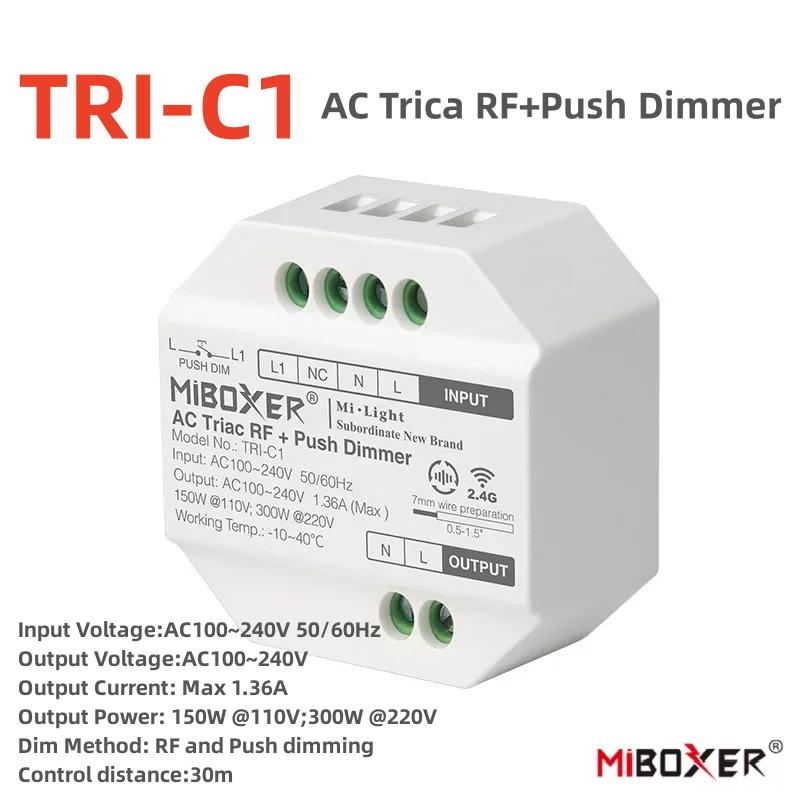 

MiBoxer TRI-C1/ TRI-C1WR/ TRI-C1ZR AC Triac Dimmer RF Push Dimmer 110-240V App /Voice /Remote Control for LED Bulb Lights