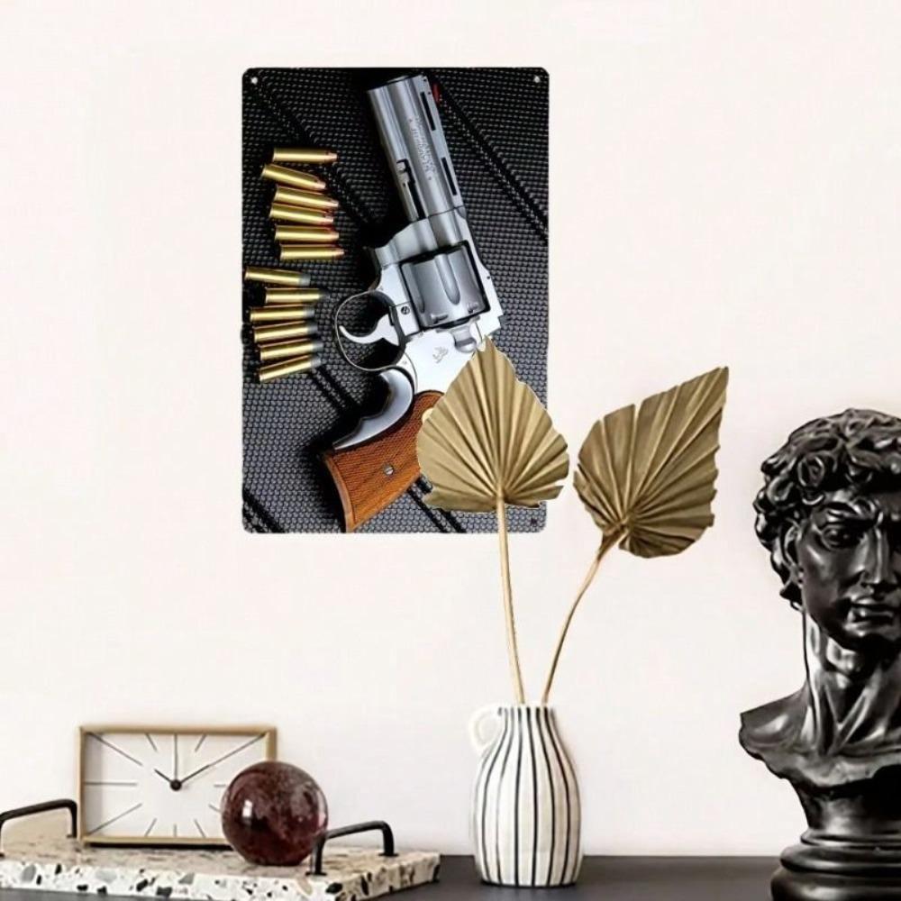 Vintage Revolver Bullets Metal Wall Art Retro Western Sign Home Decor