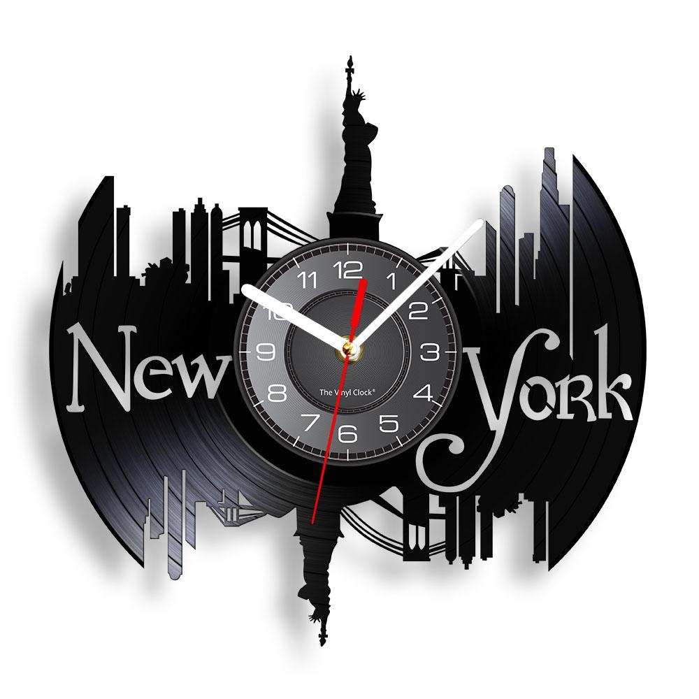 New York Skyline Wall Clock USA Cityscape Wall Decor Vinyl Record Wall Clock Brooklyn Bridge Manhattan NYC Modern Wal Decor Gift