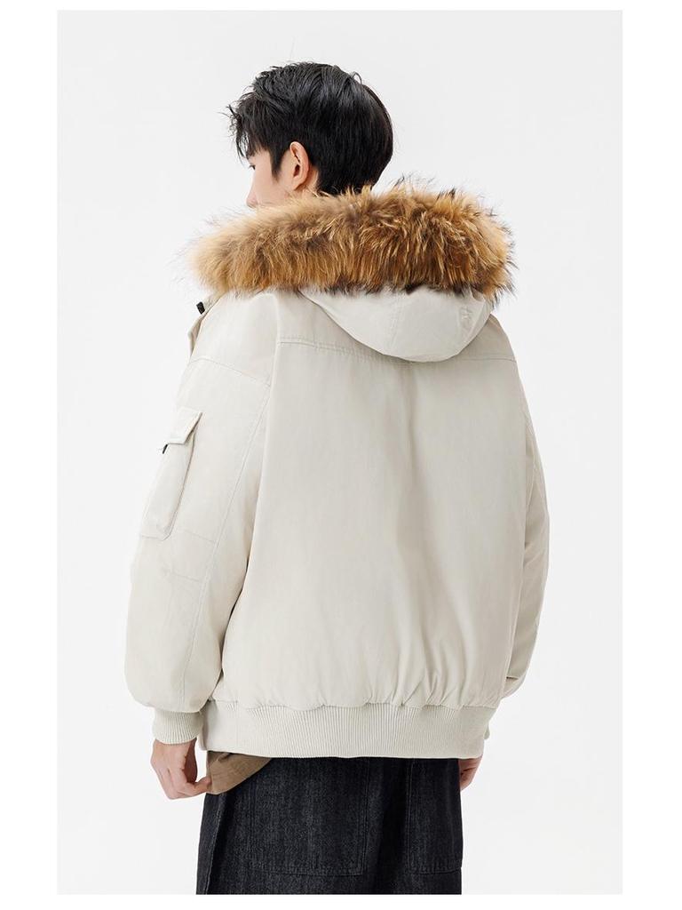 Men's and Women's Thickened Winter Down Jacket with Fur Collar, 90% White Duck Down Hooded Parka.
