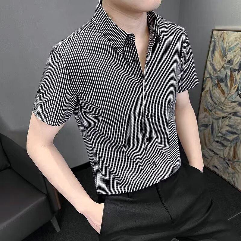 2024 Neformální kostkovaná volná košile s klopami pro muže středního věku a mladé muže, Business casual módní bunda pro muže