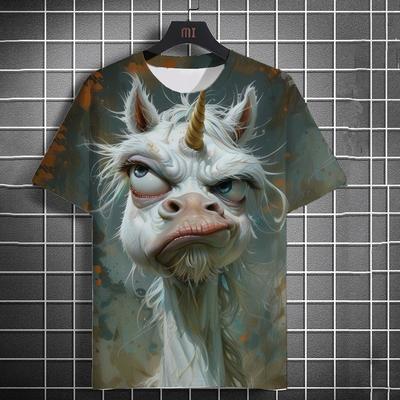 Camiseta Casual Masculina da Moda Estampa Divertida de Animal Impressão 3D Manga Curta Moda de Rua Estampa Lobo Raposa Gola Redonda Top