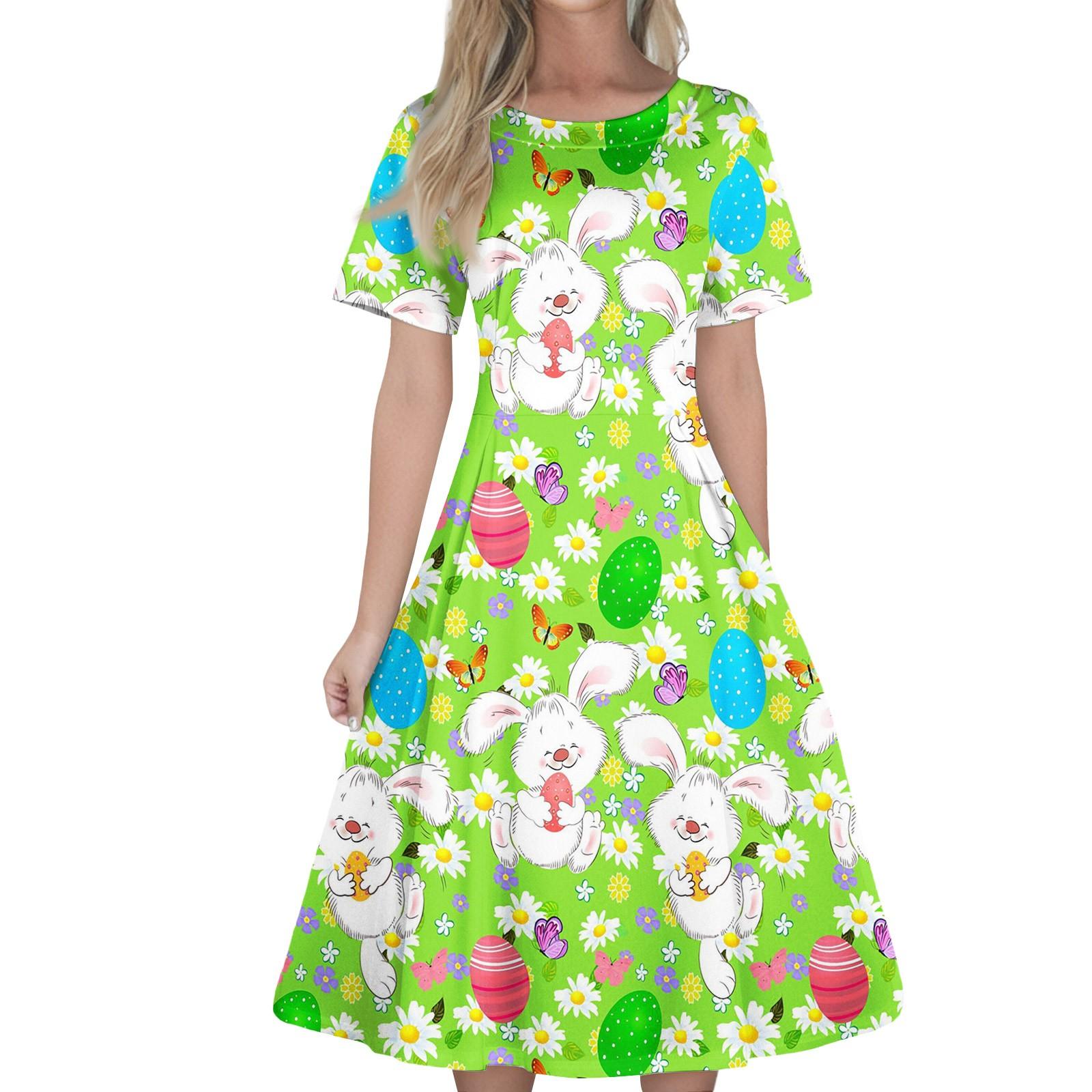 

Женское повседневное модное платье с пасхальным принтом, круглое платье с коротким рукавом и талией, средней длины (с молнией) XXXXL