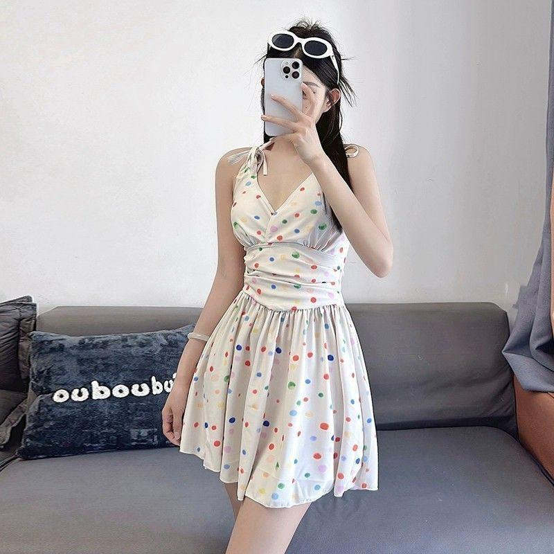 

Dopamine Swimsuit Women s One-piece Skirt Style Slimming Pure Desire High-end Bubble Hot Vacation Small Breasts Gather Fairy M