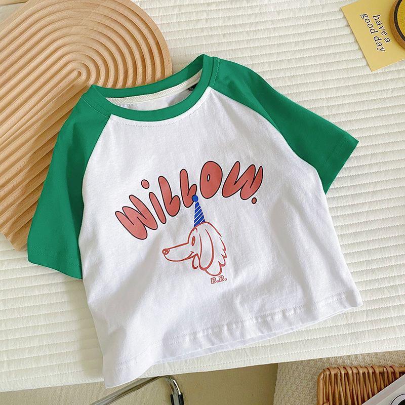 Kids Cotton Cartoon Short Sleeve T Shirt Breathable Splice Casual Top For Boys And Girls Summer Cute Clothes