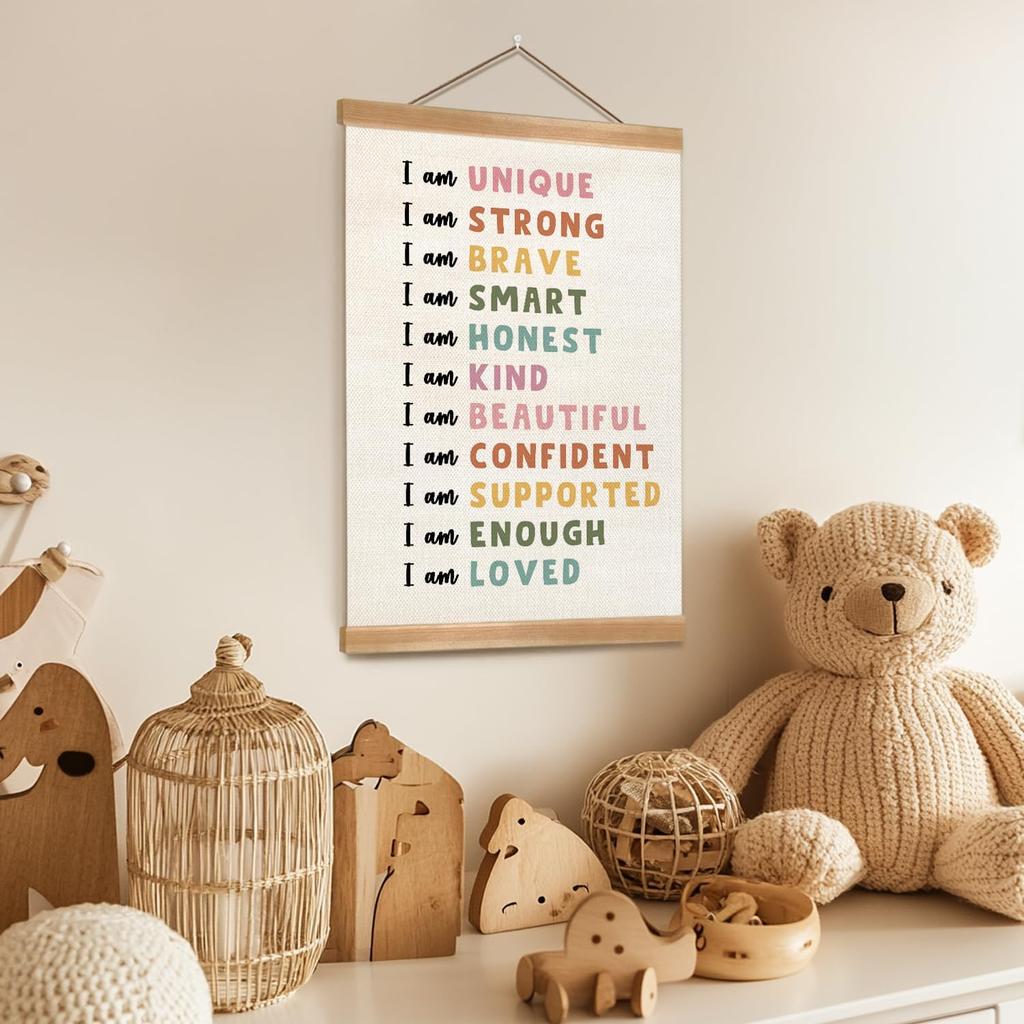 ZTGDA I Am Kind, I Am Brave Wall Art Poster, pirational Positive Quotes Linen Canvas Wall Hanging Decor for Classroom,Nursery,Playroom,Bedroom,