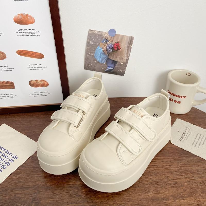 Ugly cute muffin Velcro little white shoes women's spring new niche design leather student bread shoes