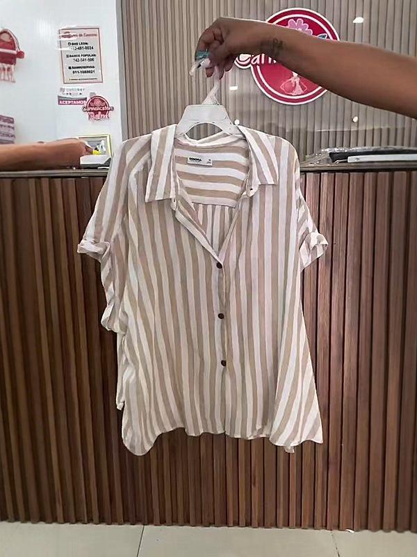 2025 Chic European & American Women's Striped Loose Lapel Short Sleeve Shirt