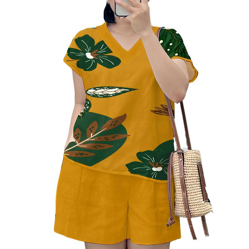 

ZANZEA Женский асимметричный короткий рукав блузка и шорты летний костюм из двух частей комплект 3XL жёлтый