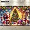 1pc 2D Flat Christmas Tree and Snowman Background Banner - Vibrant Holiday Wall Decoration with Snowflakes and Santa Claus, No P