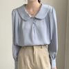 Navava Women Lovely Solid Round Collar Long Sleeve Blouse Nb3018